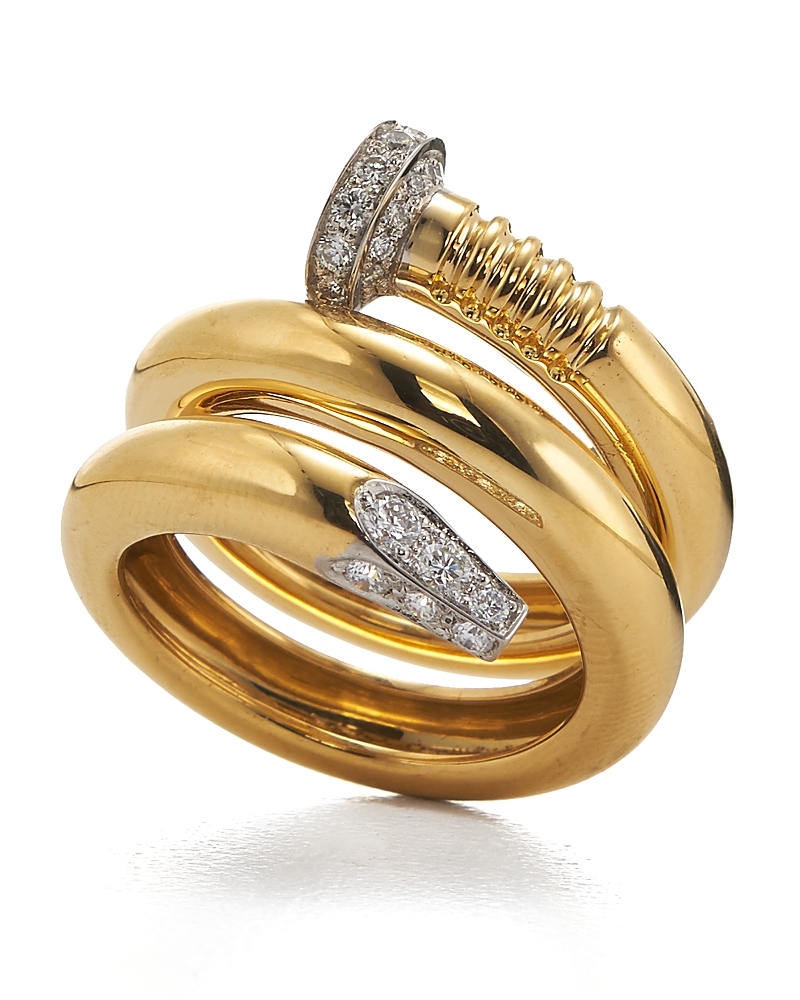 18K Yellow Gold & Platinum Diamond Nail Ring, 0.78 tcw