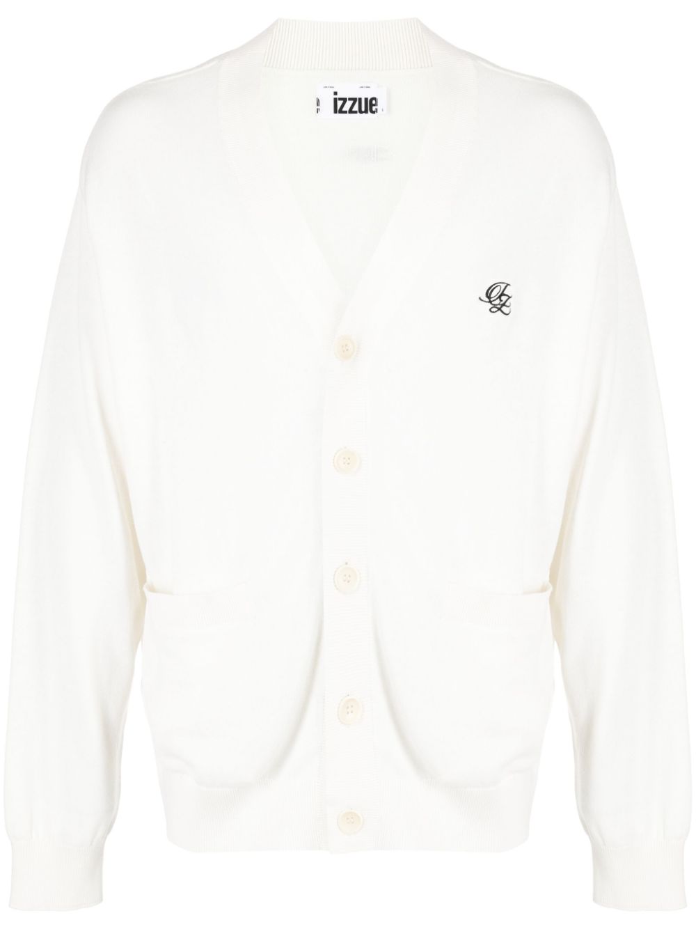 Logo-embroidered cotton cardigan - White