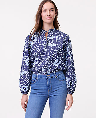 Ann Taylor Weekend Floral Stand Collar Blouse