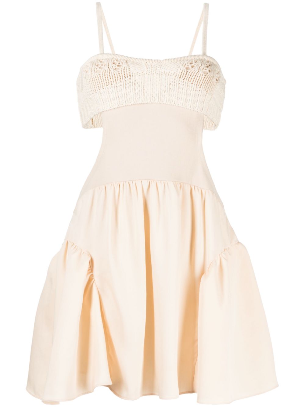 Crochet-panel cut-out dress - Neutrals