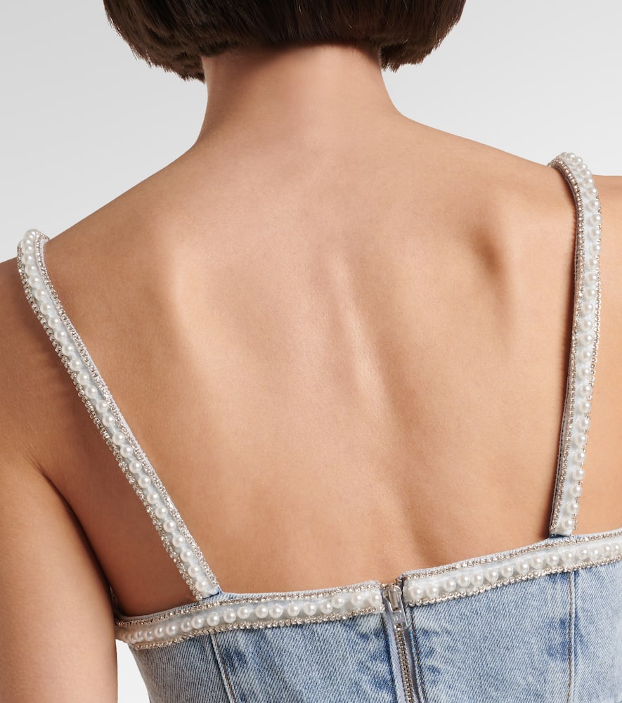 Self-Portrait Embellished bow-detail denim minidress