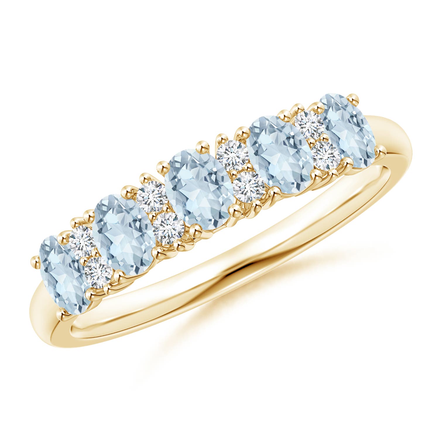 Angara 0.75 Carat Five Stone Aquamarine and Diamond Wedding Ring in 14K Yellow Gold