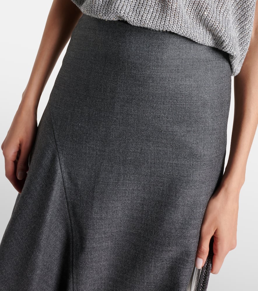 Asymmetric virgin wool midi skirt