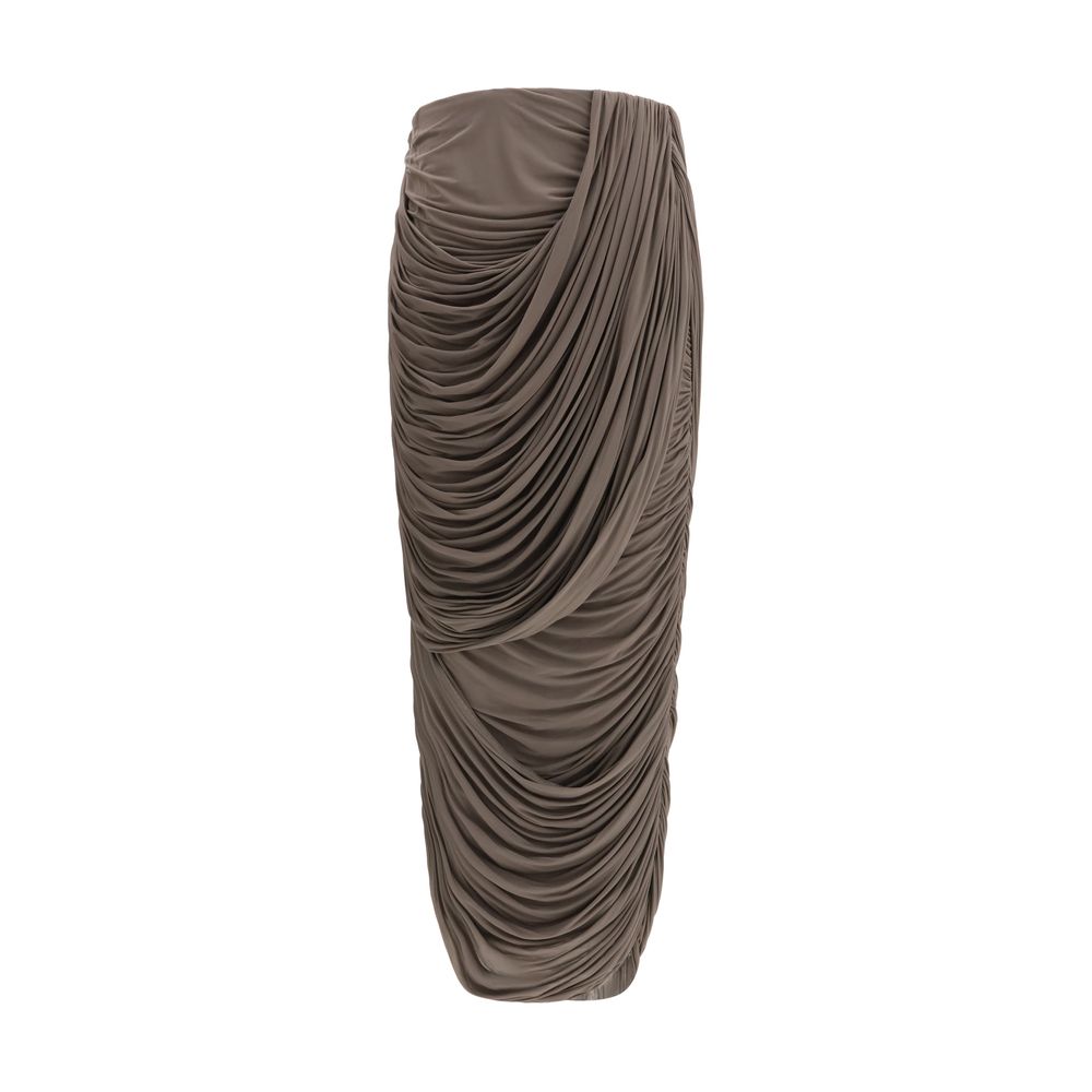 Draped Cupro Midi Skirt — Brown