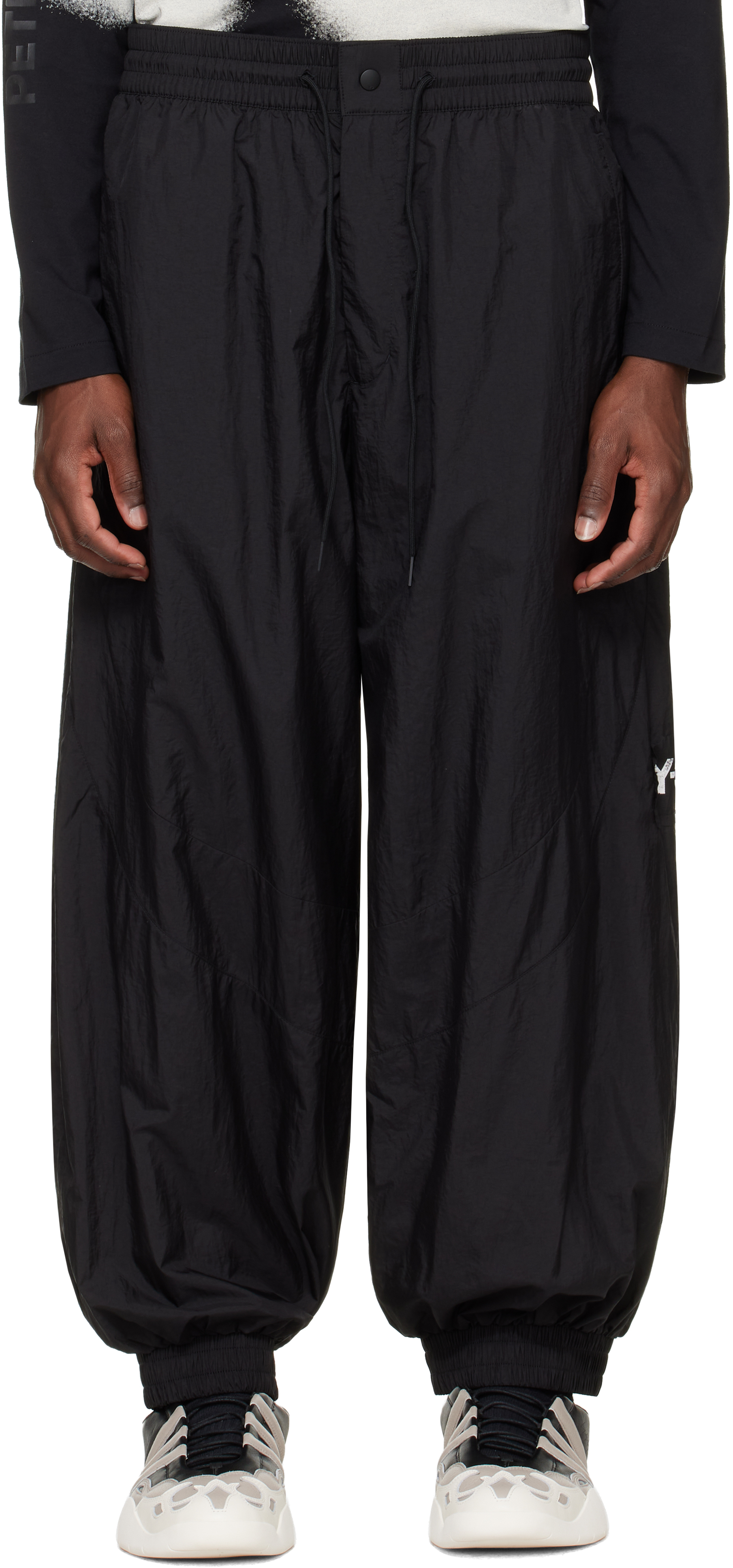 Black Raw Edge 3 Stripes Nylon Shell Track Pants