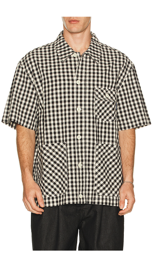 KAPPY DESIGN Gingham Check Linen Shirt in Black