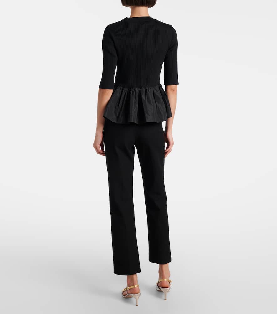 Ribbed-knit peplum wool top