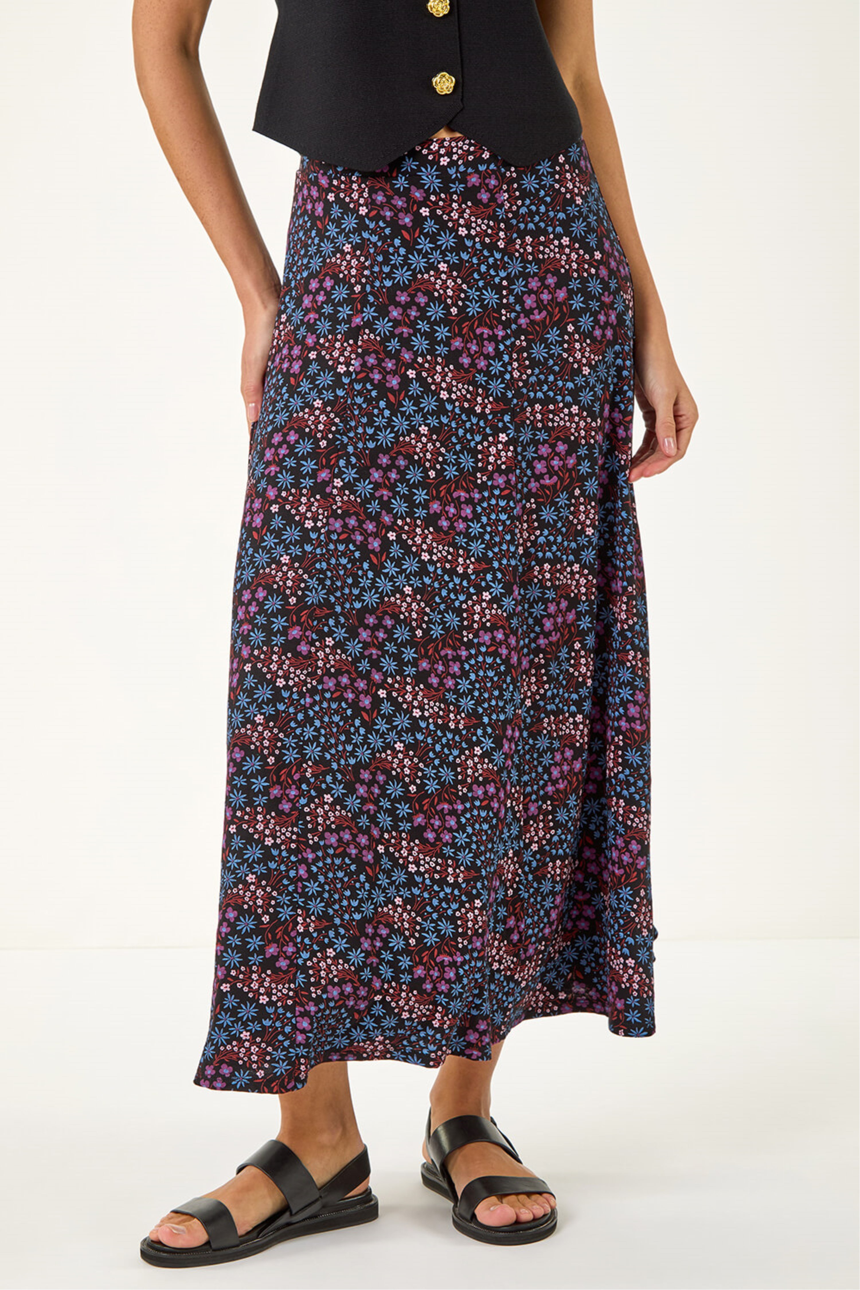 Roman Womens Stretch Midi Skirt - Multicolour