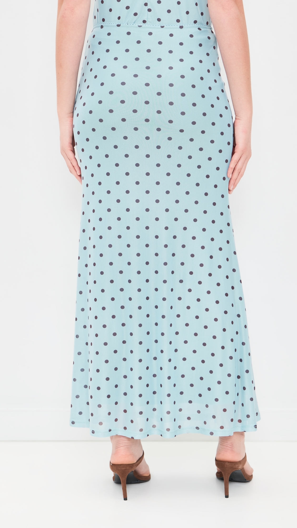 Polka Dot Mesh Maxi Skirt Blue/Brown