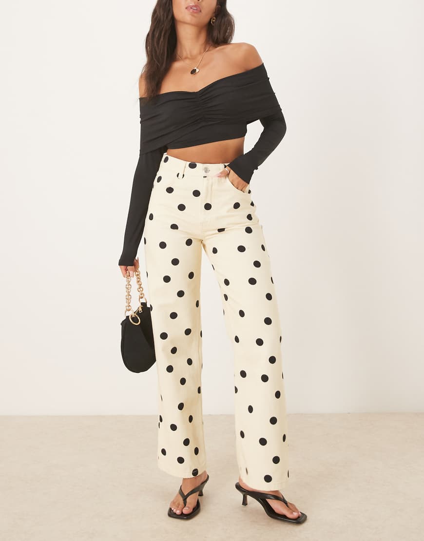 Dad jean in polka dot print in butter yellow