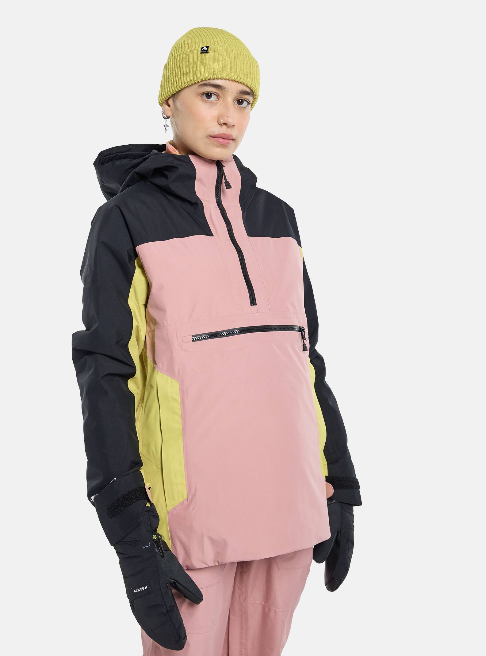Burton Women's Pillowline GORE-TEX 2L Anorak Jacket, True Black / Powder Blush / Sulfur, S