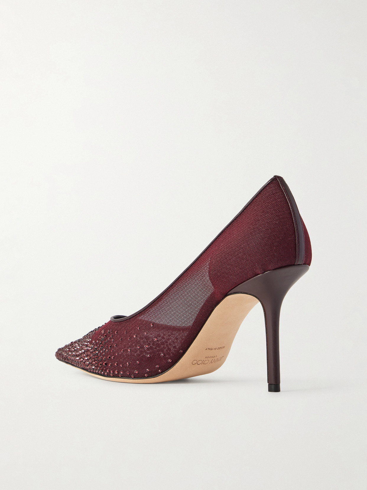 Love 85 Crystal-embellished Leather-trimmed Mesh Pumps - Burgundy