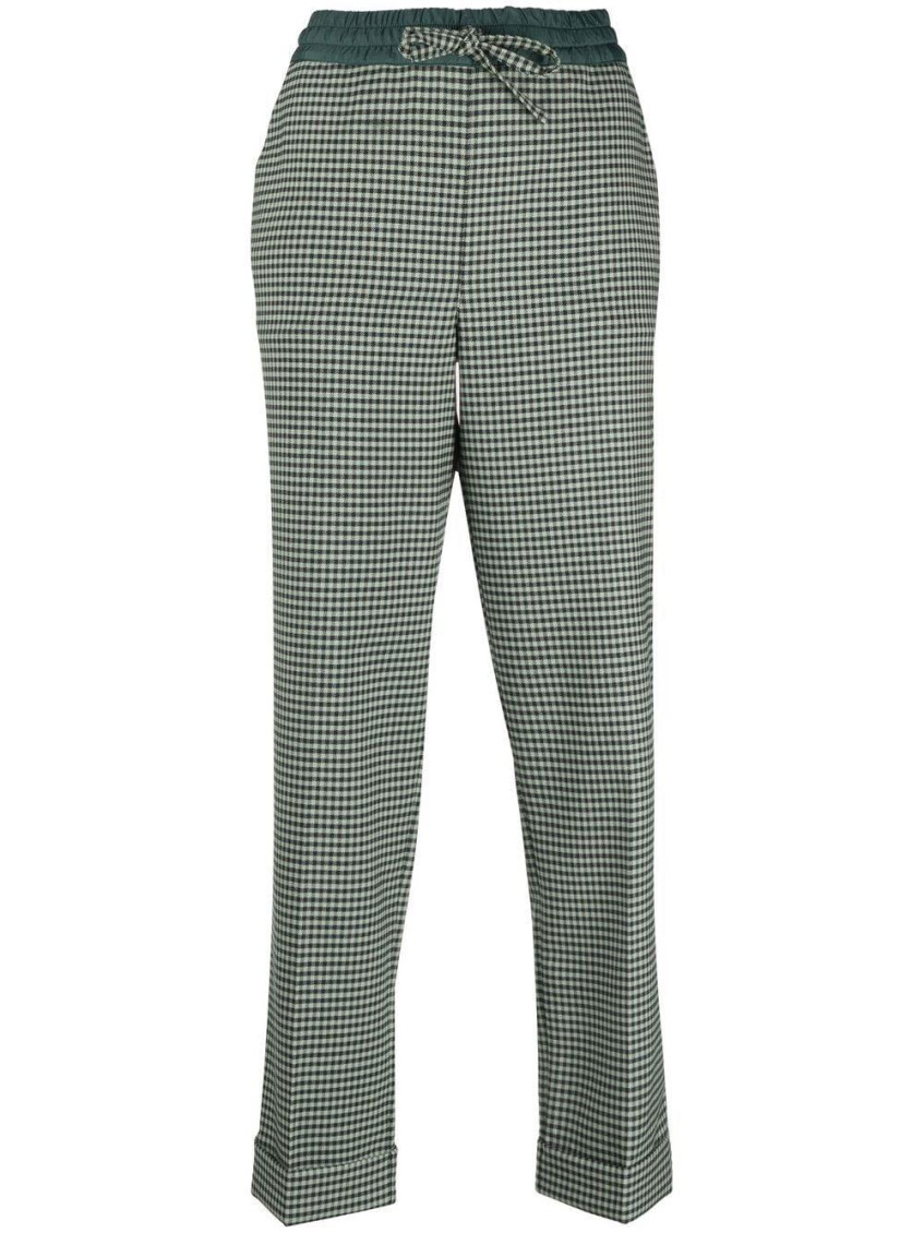 Green Fine-check Tapered Cropped Trousers