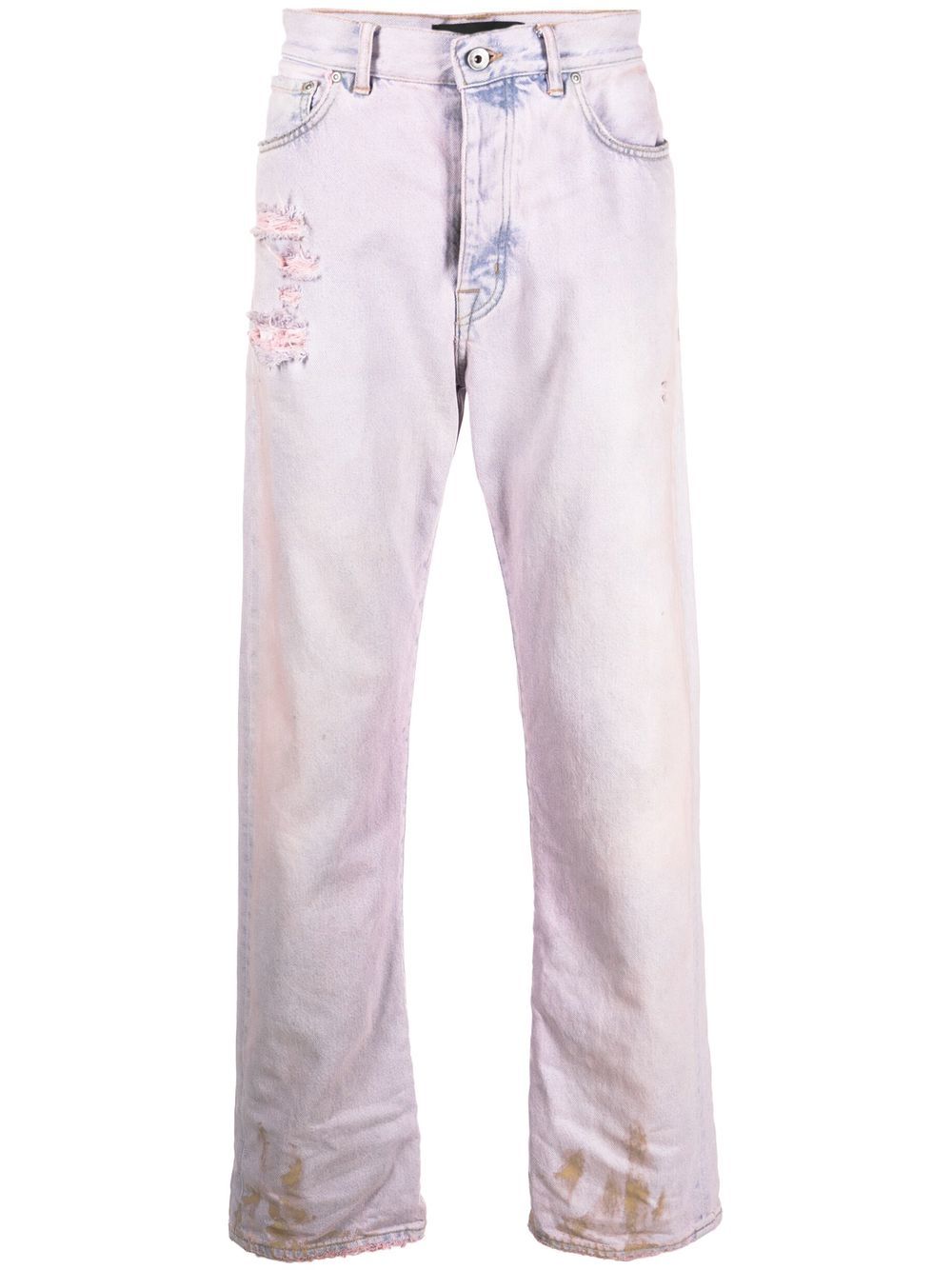 Distressed straight-leg jeans - Pink