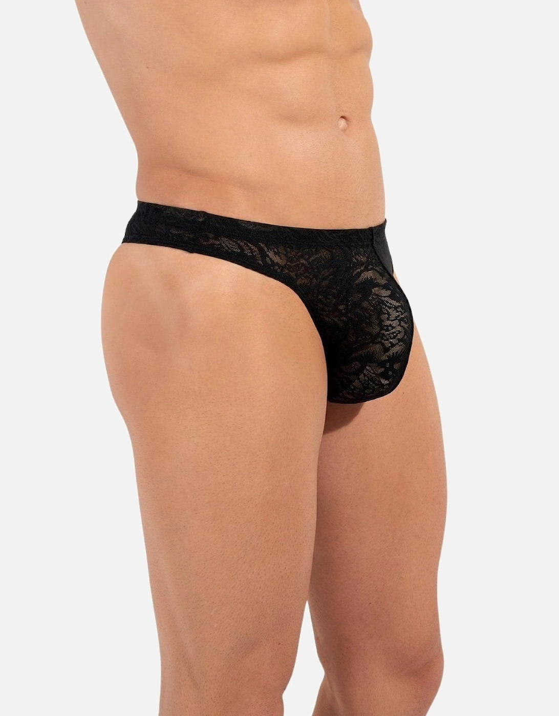 Hom Men's Temptation Free Cut Lace G-String, Black