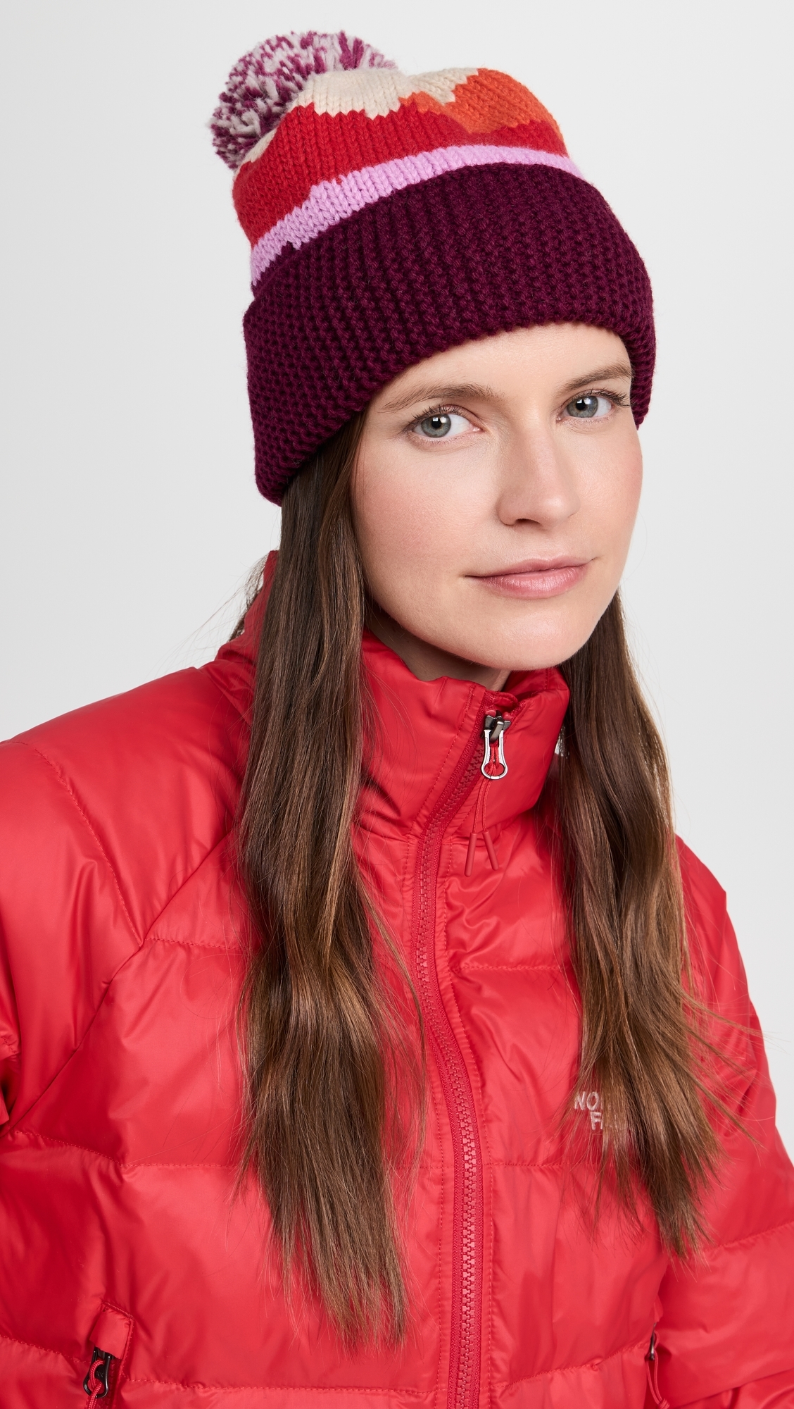 Abstract Sun & Wave Beanie 608 Red Multi One Size