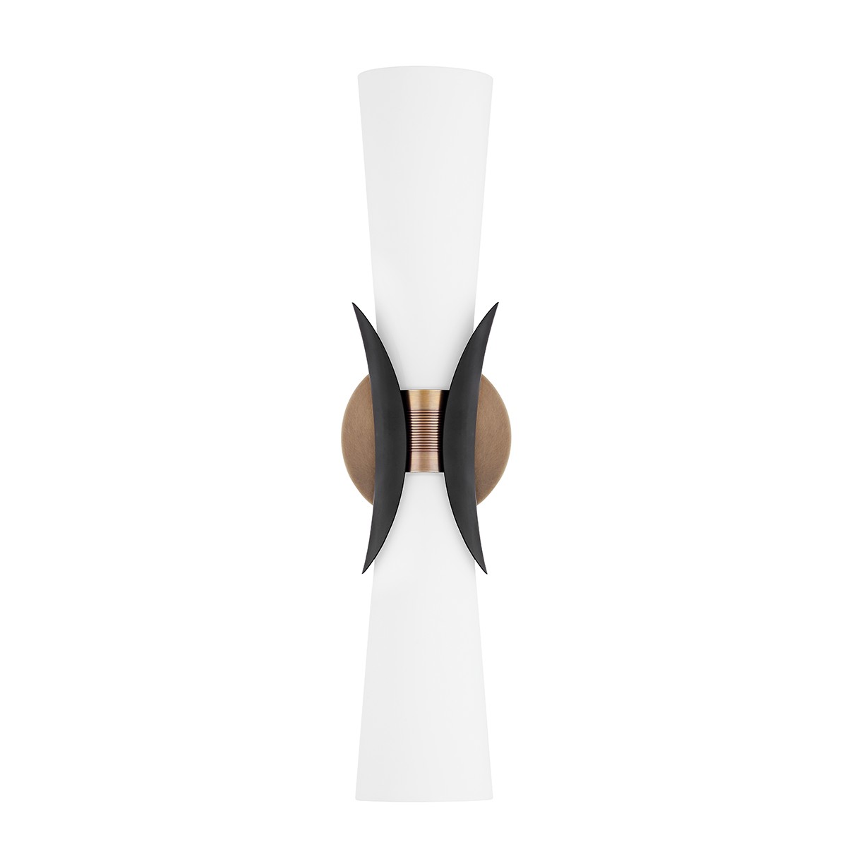 Muncie 2-Light Wall Sconce in Patina Brass with Soft Black