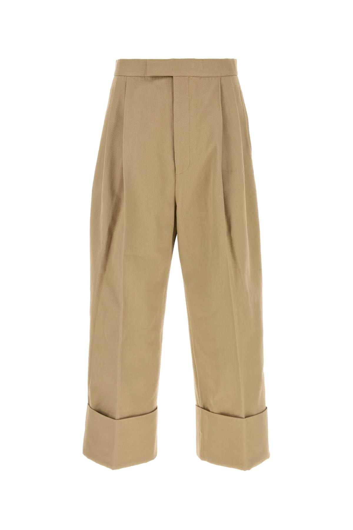 Wide-Leg Cotton Trousers — Beige