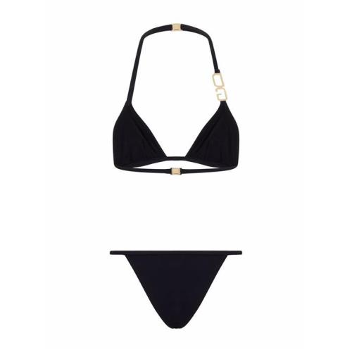 Halterneck logo-plaque bikini - Black