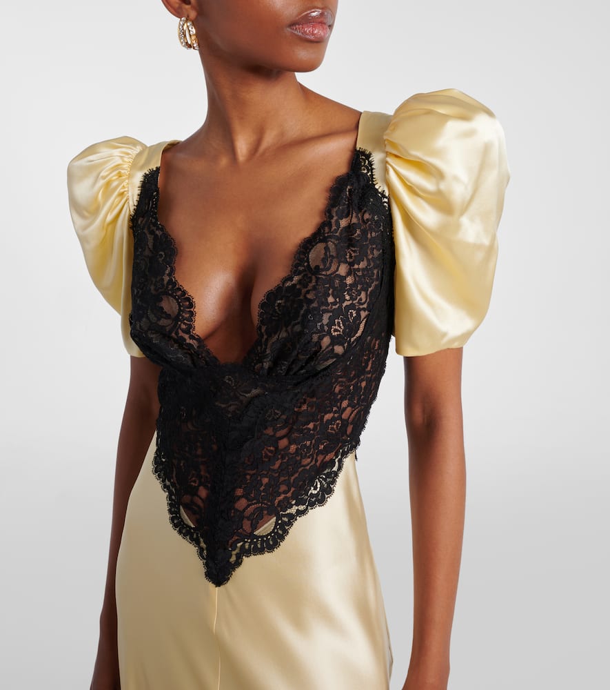 Rodarte Lace-trimmed silk charmeuse gown