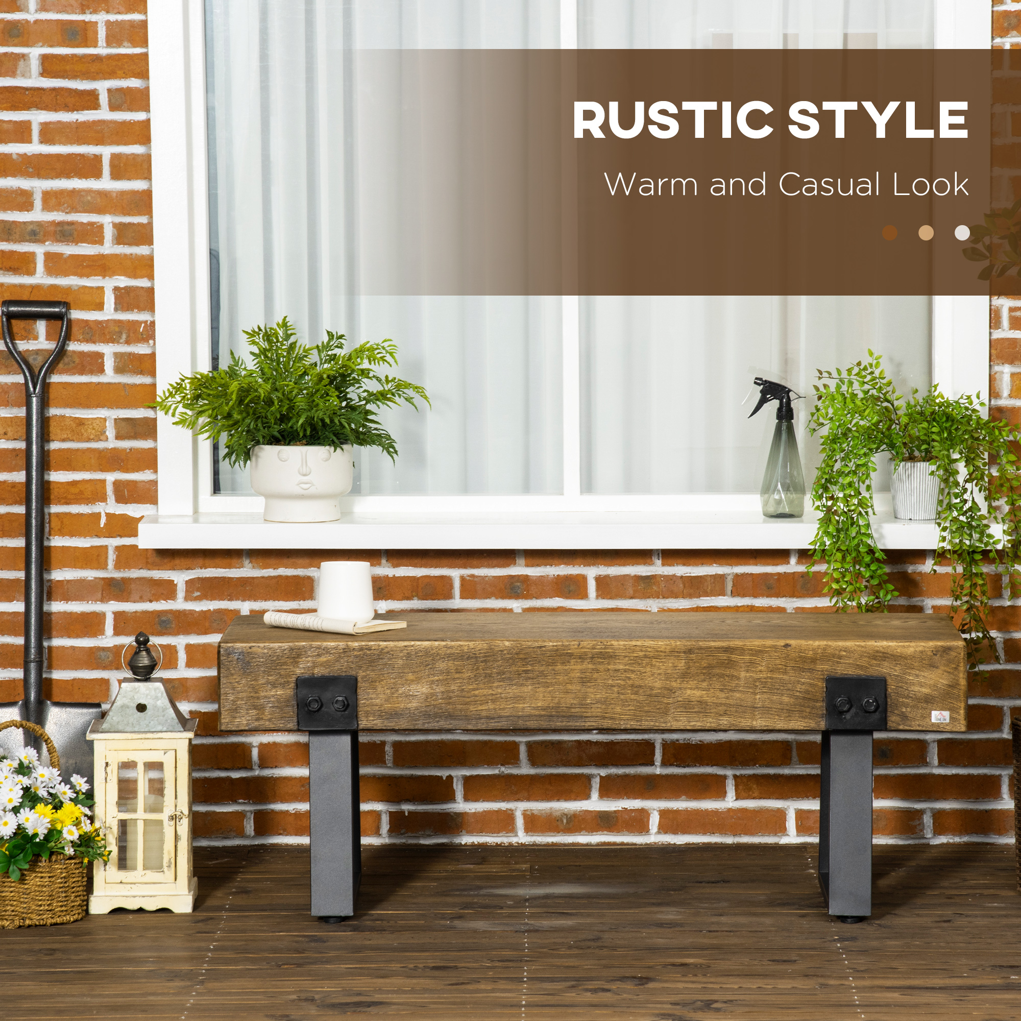 HOMCOM Rustic Garden Bench: Outdoor Concrete-Look Bench with Metal Legs for Park/Porch | Aosom Canada