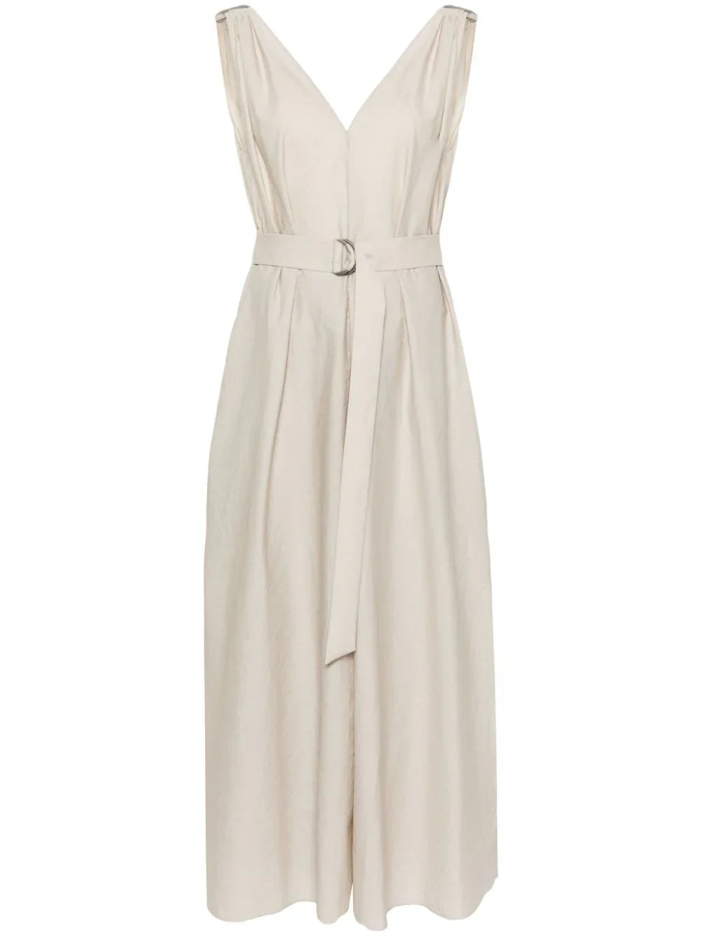 Monili Bead-Embellished V-Neck Dress — Beige