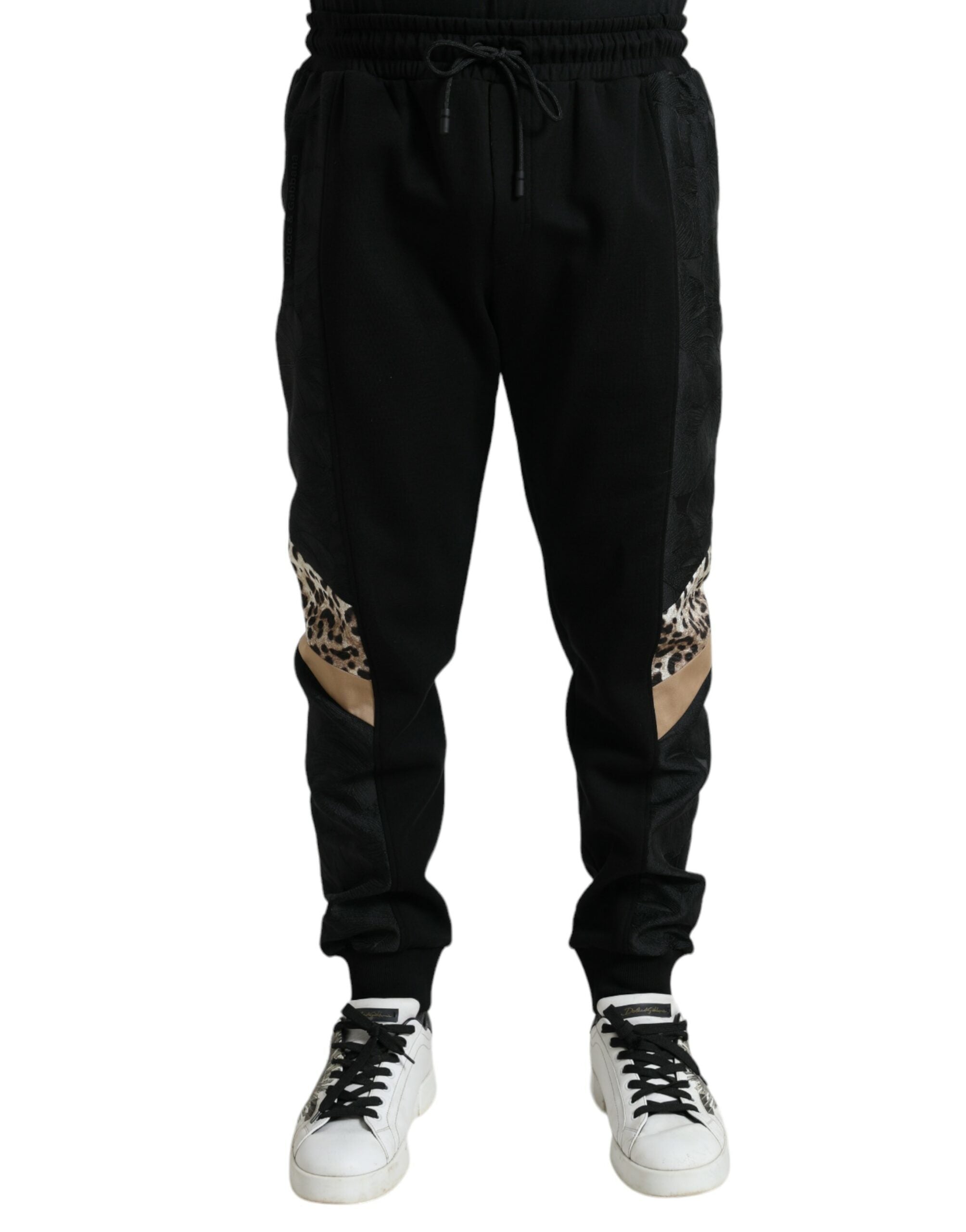 Leopard-Panel Stretch Joggers — Black