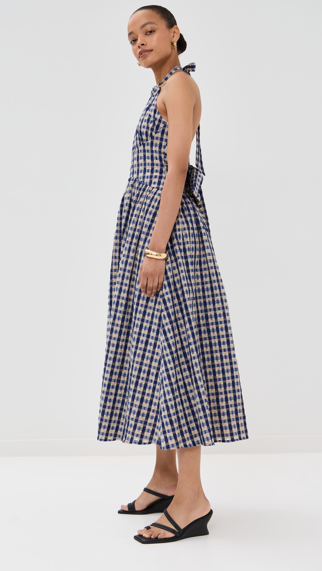 Rosie Assoulin Halter In The Name of Love Dress Navy Check