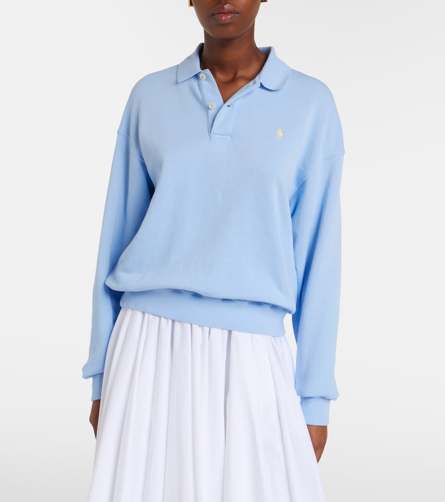 Cotton-blend fleece polo sweatshirt