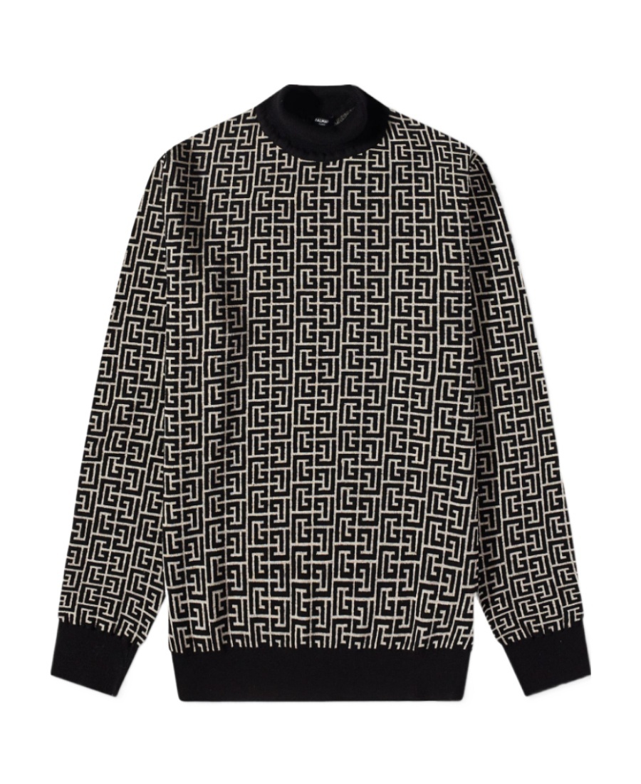 Monogram-intarsia roll-neck jumper