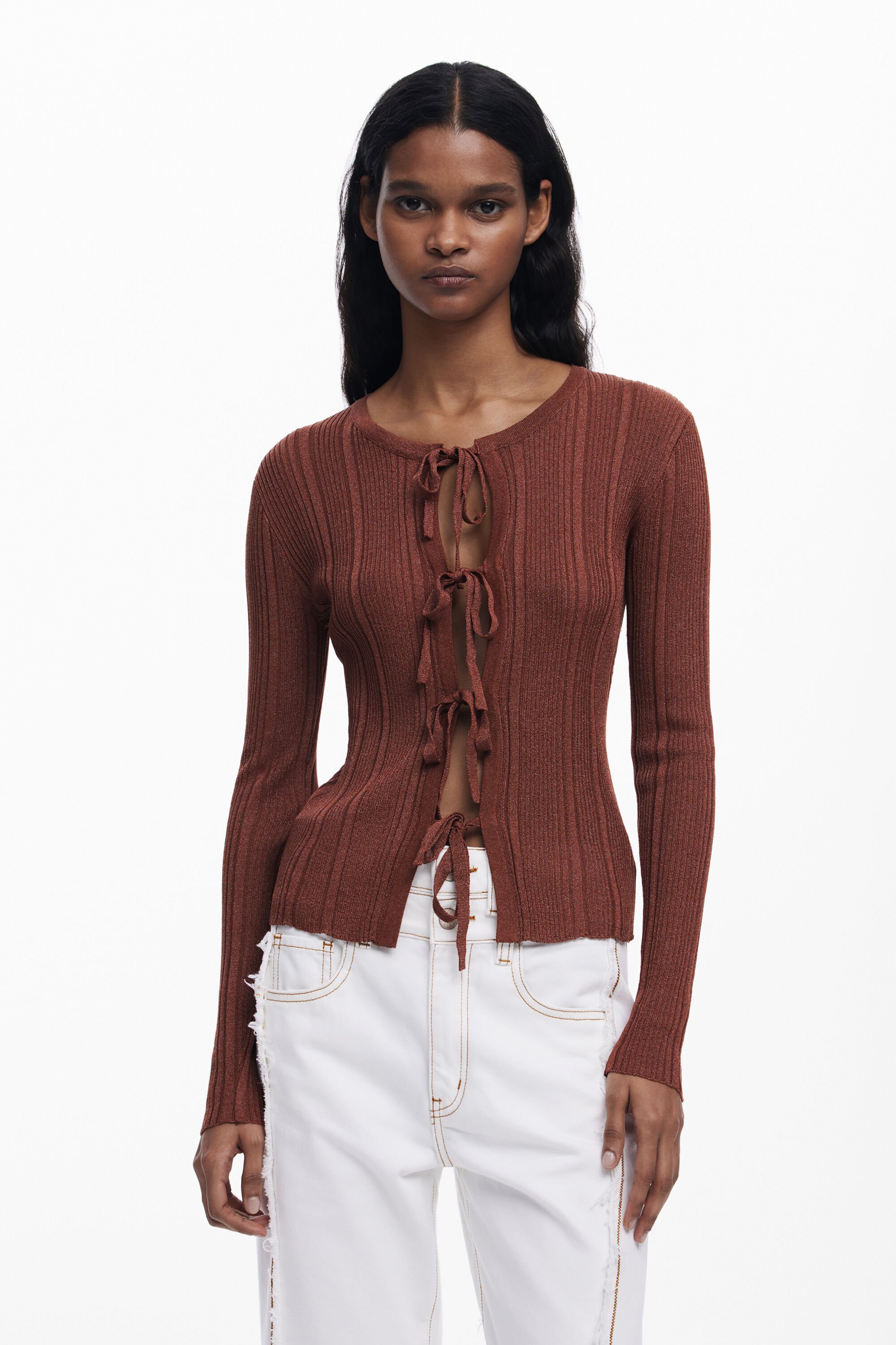 Shiny bow cardigan