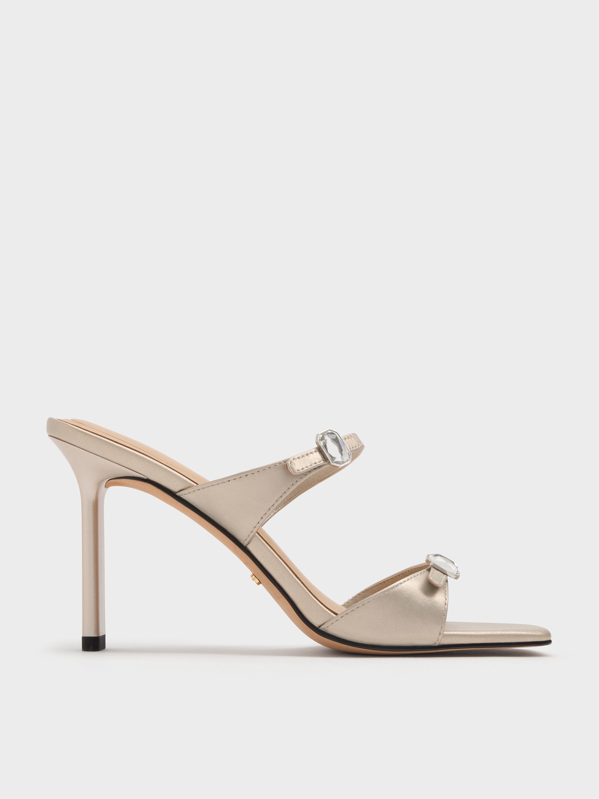 Charles & Keith - Pearlescent Leather Gem-Buckle Heeled Sandals