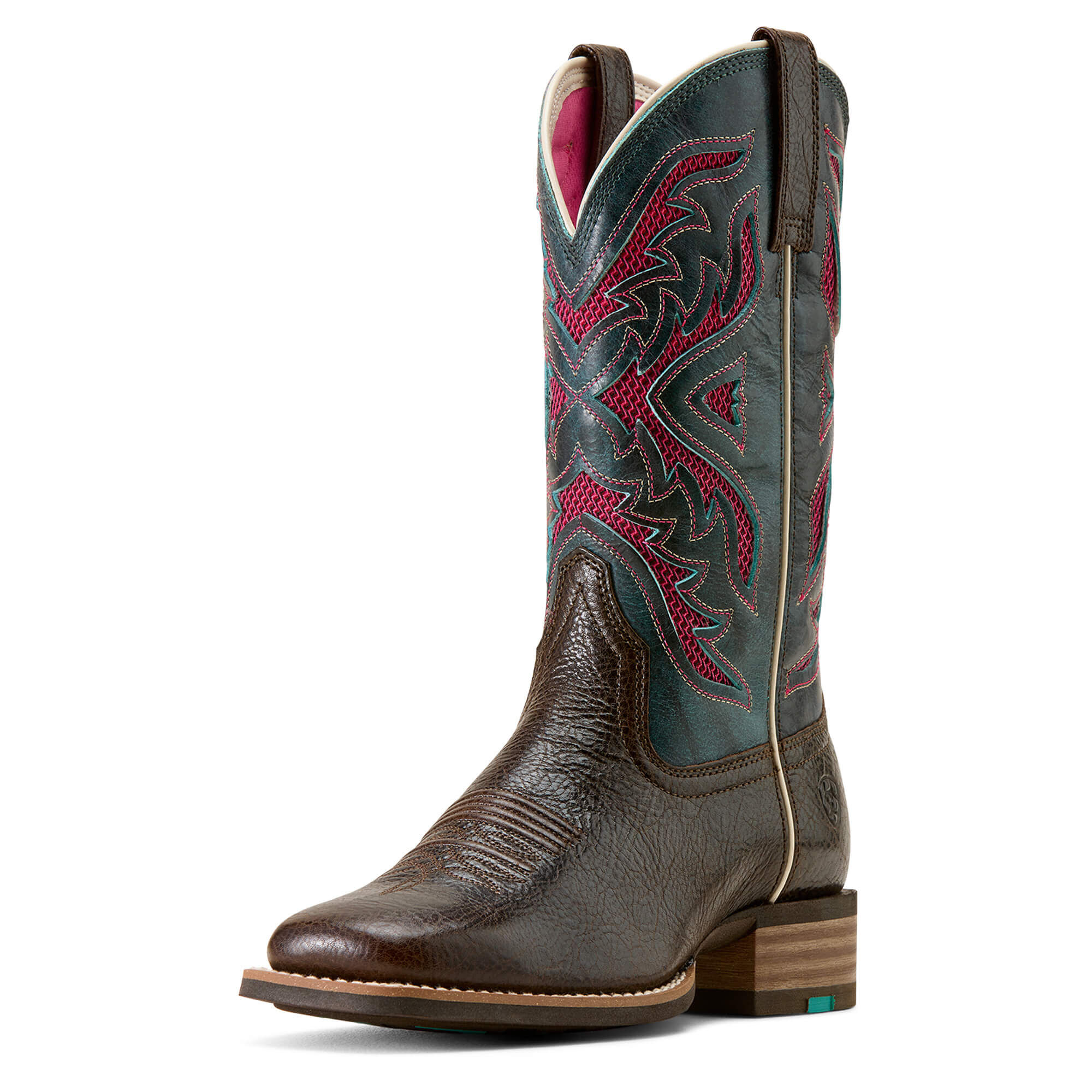 Women's San Angelo VentTEK 360 Wide Square Toe Western Boots in Chocolate Chip Loyal Blue, B Medium Width, Size 3, by