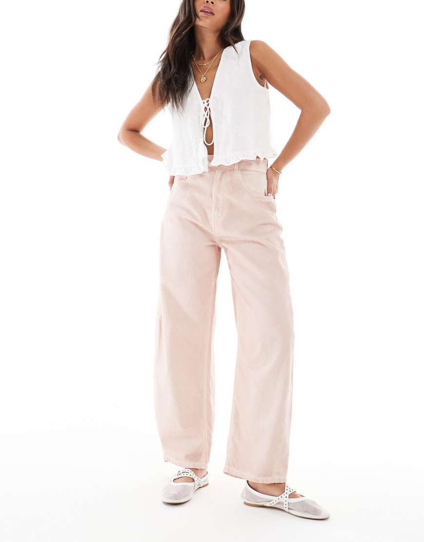 High waisted barrel leg jeans in antique rose wash-Pink