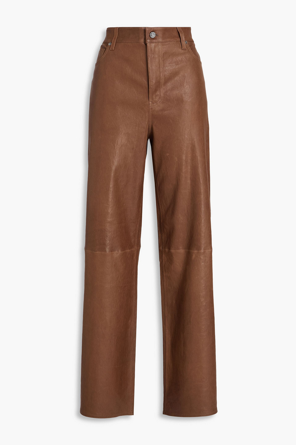 Stretch-leather wide-leg pants - Brown - 23