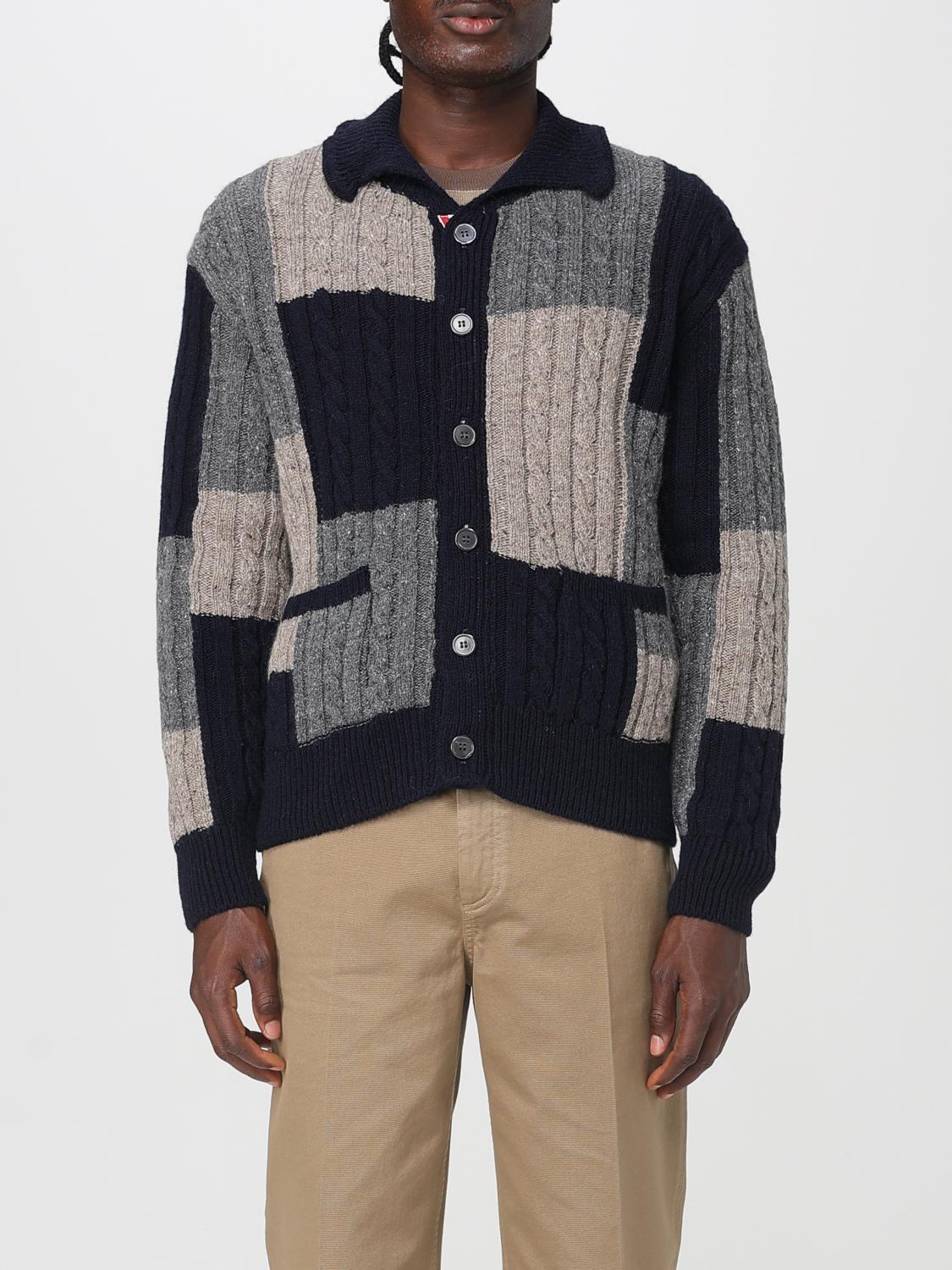 Patchwork cable-knit cardigan - Blue
