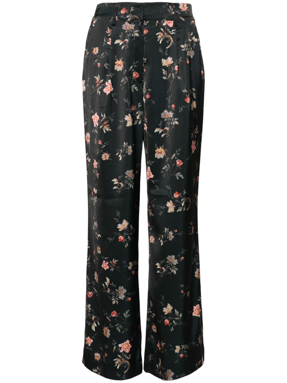 Floral-print satin trousers - Black