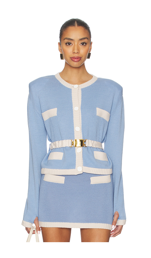 Rowen Rose Knit Cardigan in Blue & White. L also in