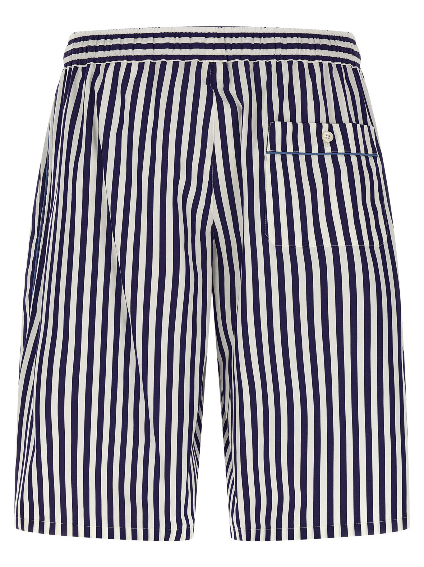 Blue Bermuda Shorts With Elasticated Waist And Striped Motif In Cotton Man