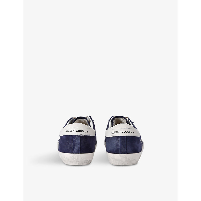Mens Navy Super-star Logo-patch Suede Low-top Trainers