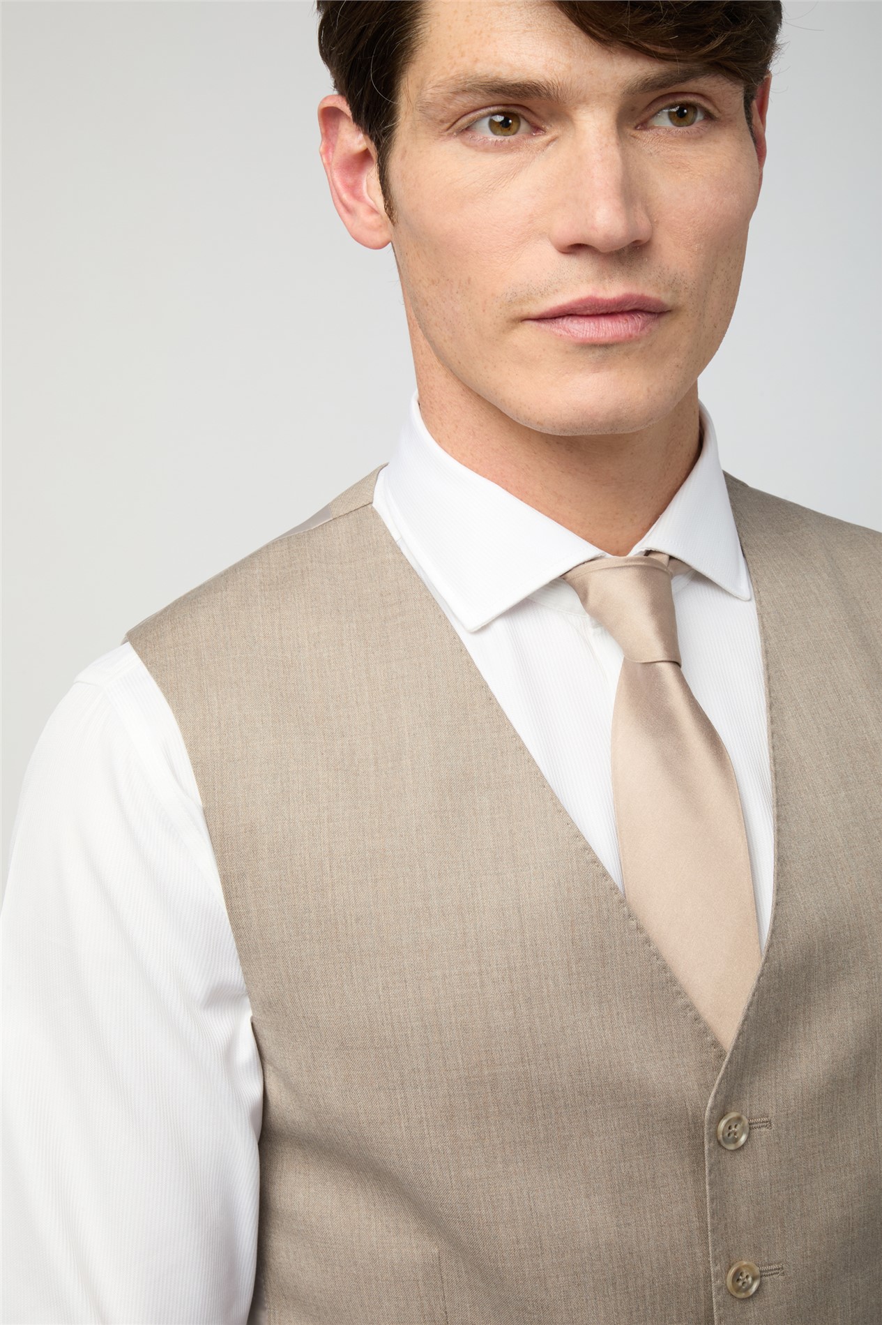 Alexandre Silver Label Mens V-neck Tailored Suit Waistcoat in Stone Wool - 46 Chest