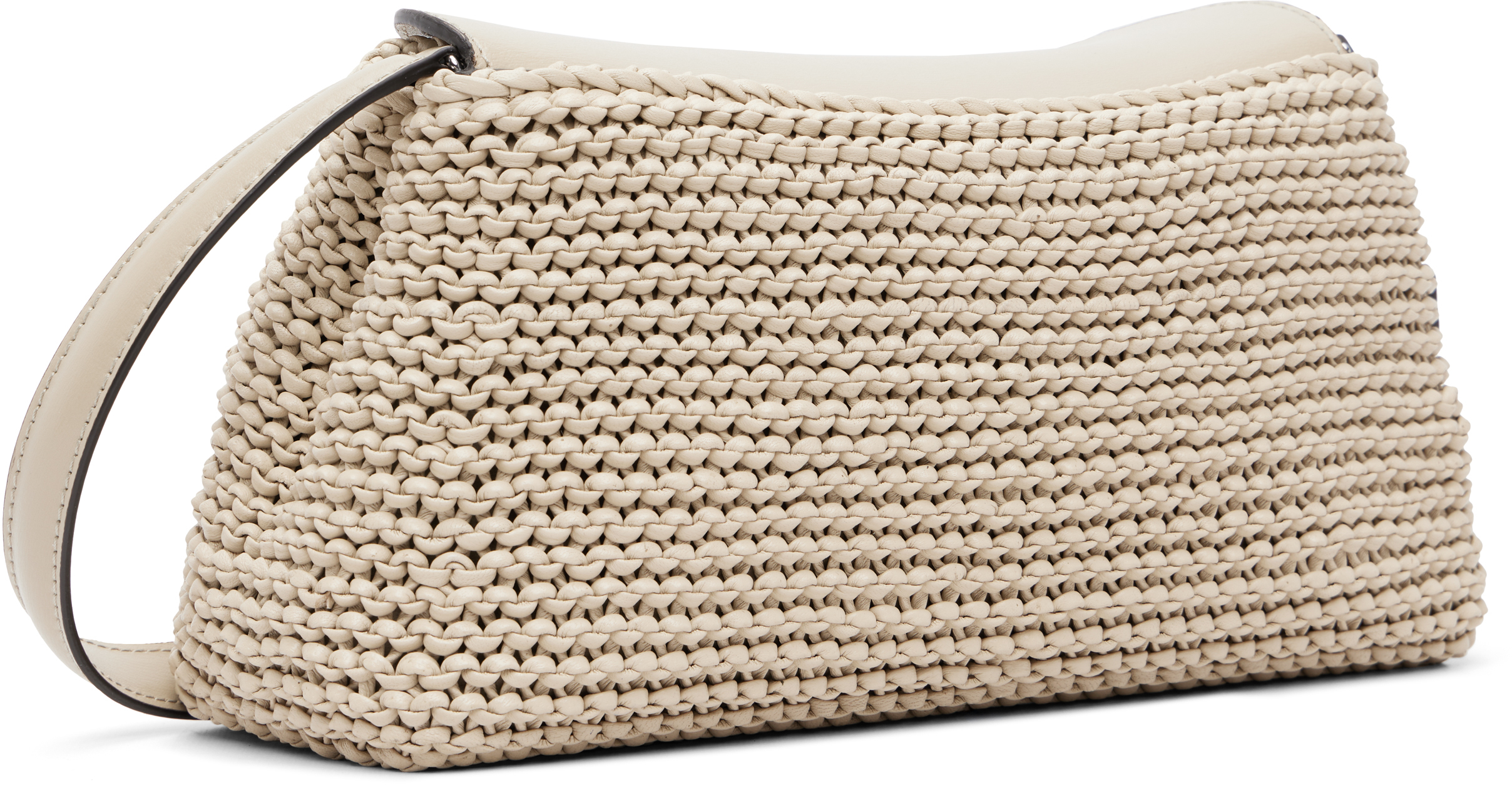 Beige T-Lock Woven-Leather Clutch