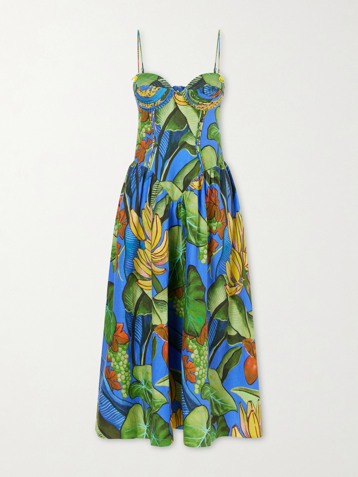 Banana Grapes Printed Linen-blend Midi Dress - Blue