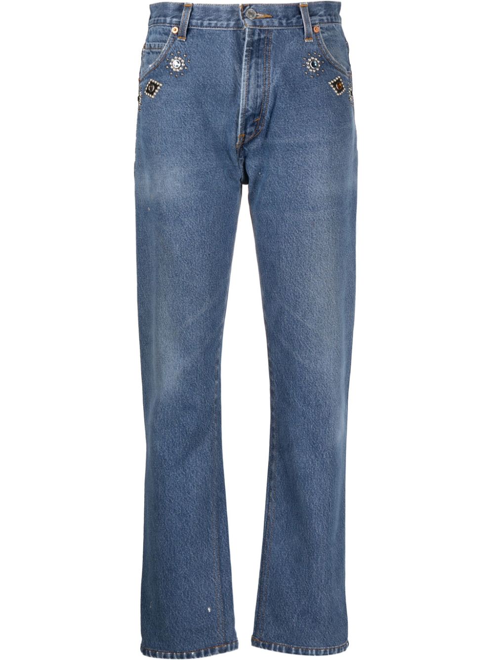 Crystal-embellished straight-leg jeans - Blue