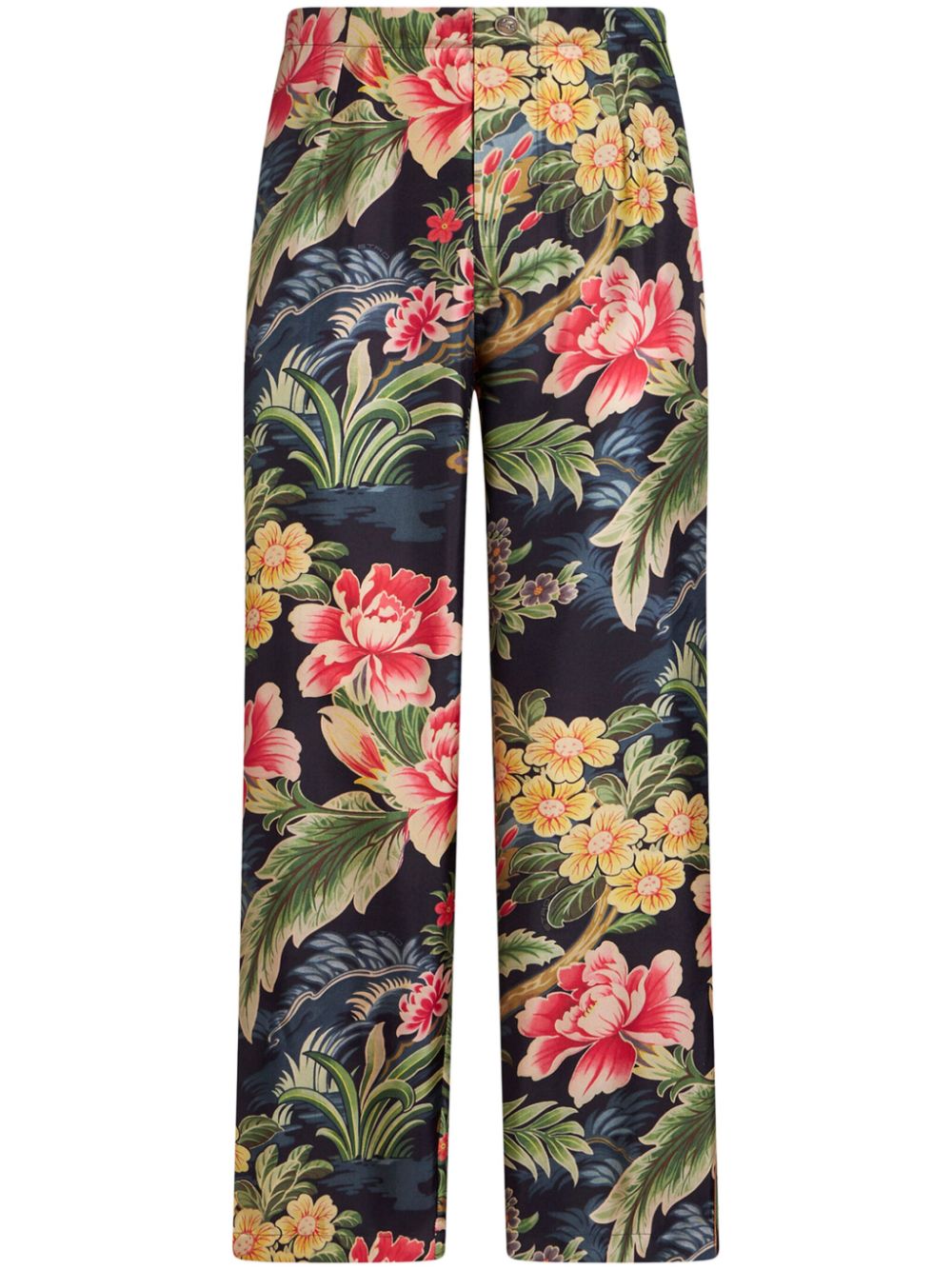 Floral-print silk trousers - Blue