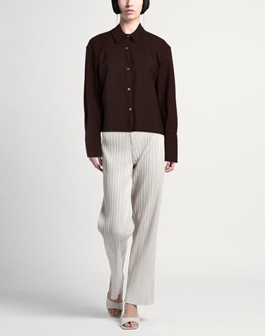 Woman Shirt Dark brown Size M Polyester, Virgin Wool, Elastane
