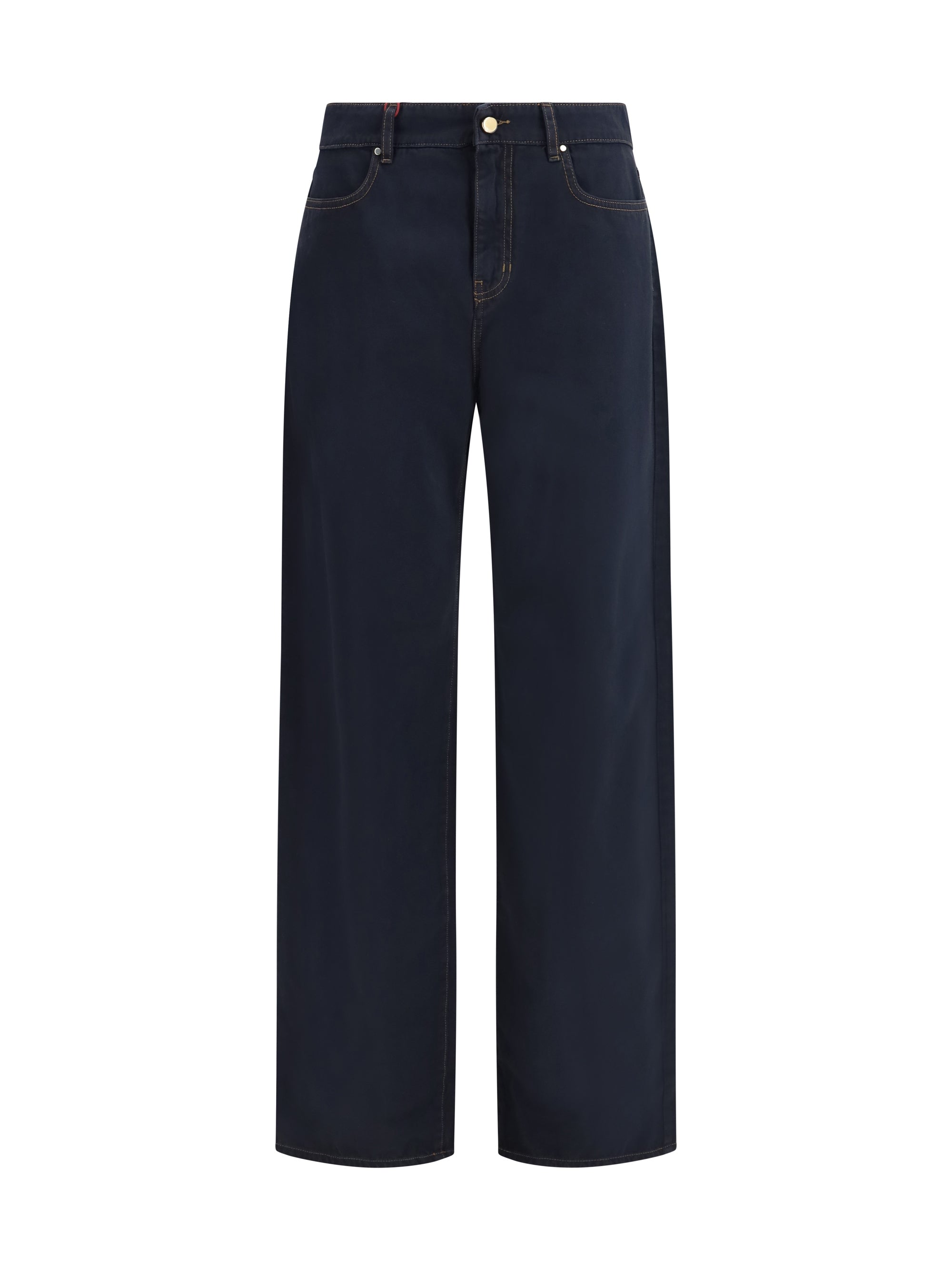 Baggy Cotton Satin Trousers — Navy