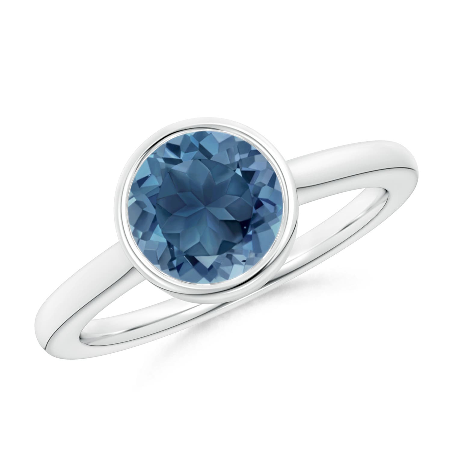 Angara 2.35 Carats Bezel-Set Round London Blue Topaz Solitaire Engagement Ring in Platinum