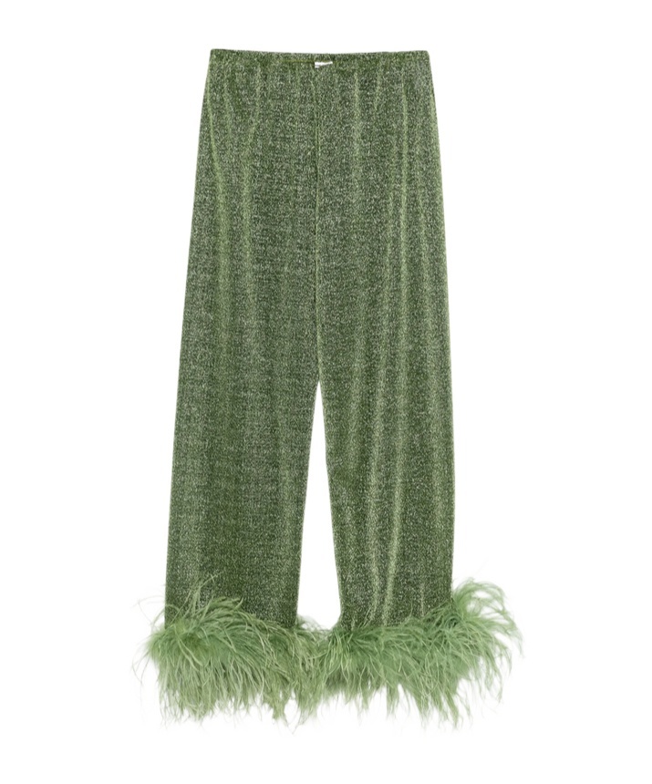 Oséree Glitter Feather-Trim Pants