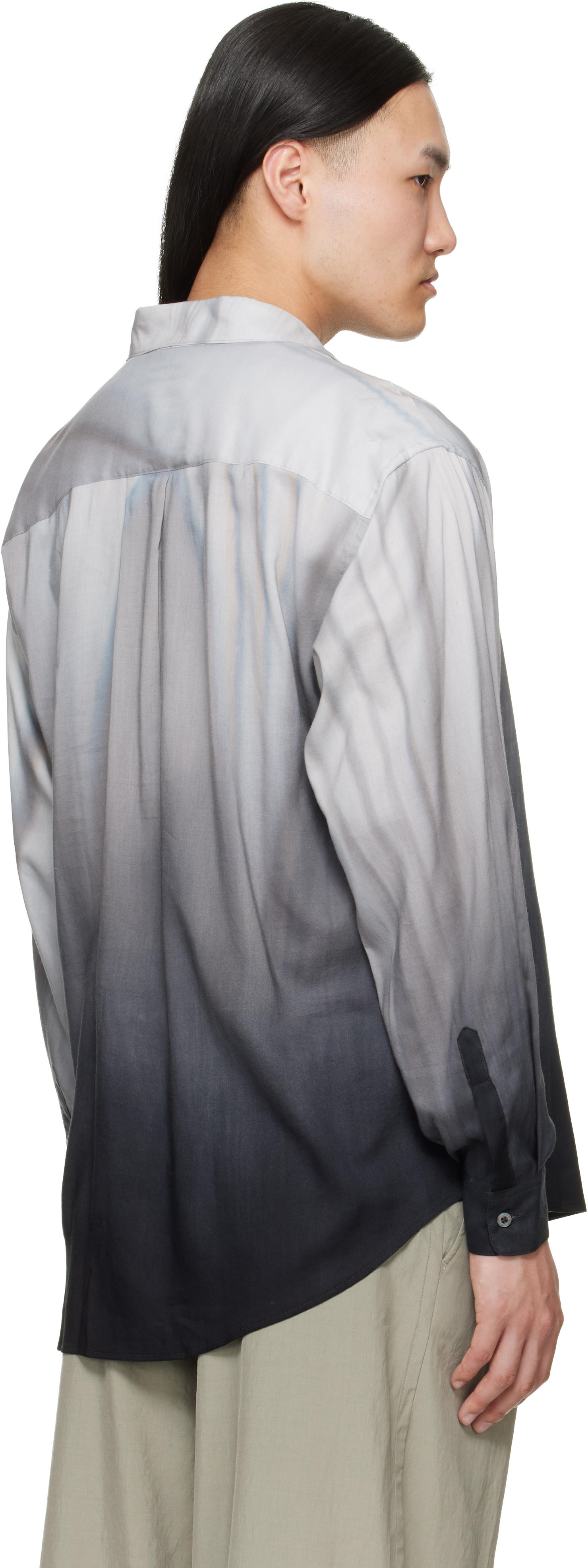 Gray Cotton Silk Lawn Hand Painted Loose Fit Shirt